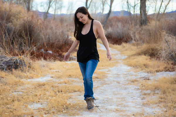 Orenda Jeans and black top as seen in her photoshoot with STRIPLV Magazine
